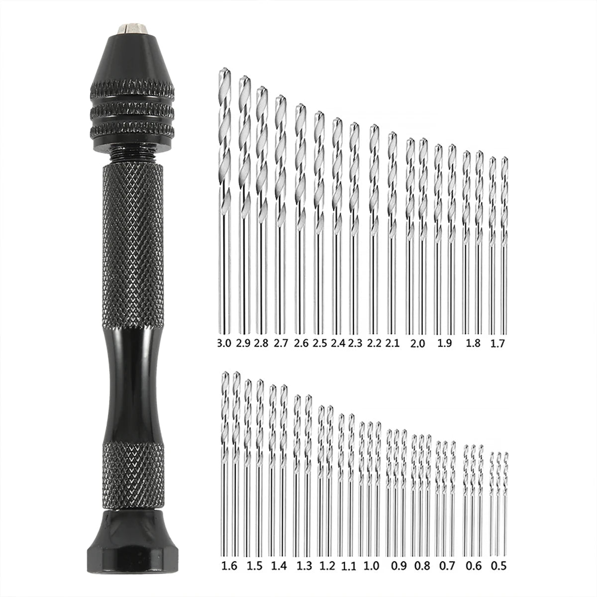 49PCS Precision Pin Vise Hand Drill Set 0.2–3.0mm HSS Twist Bits Pin Vise Drill Set Richie's SET1