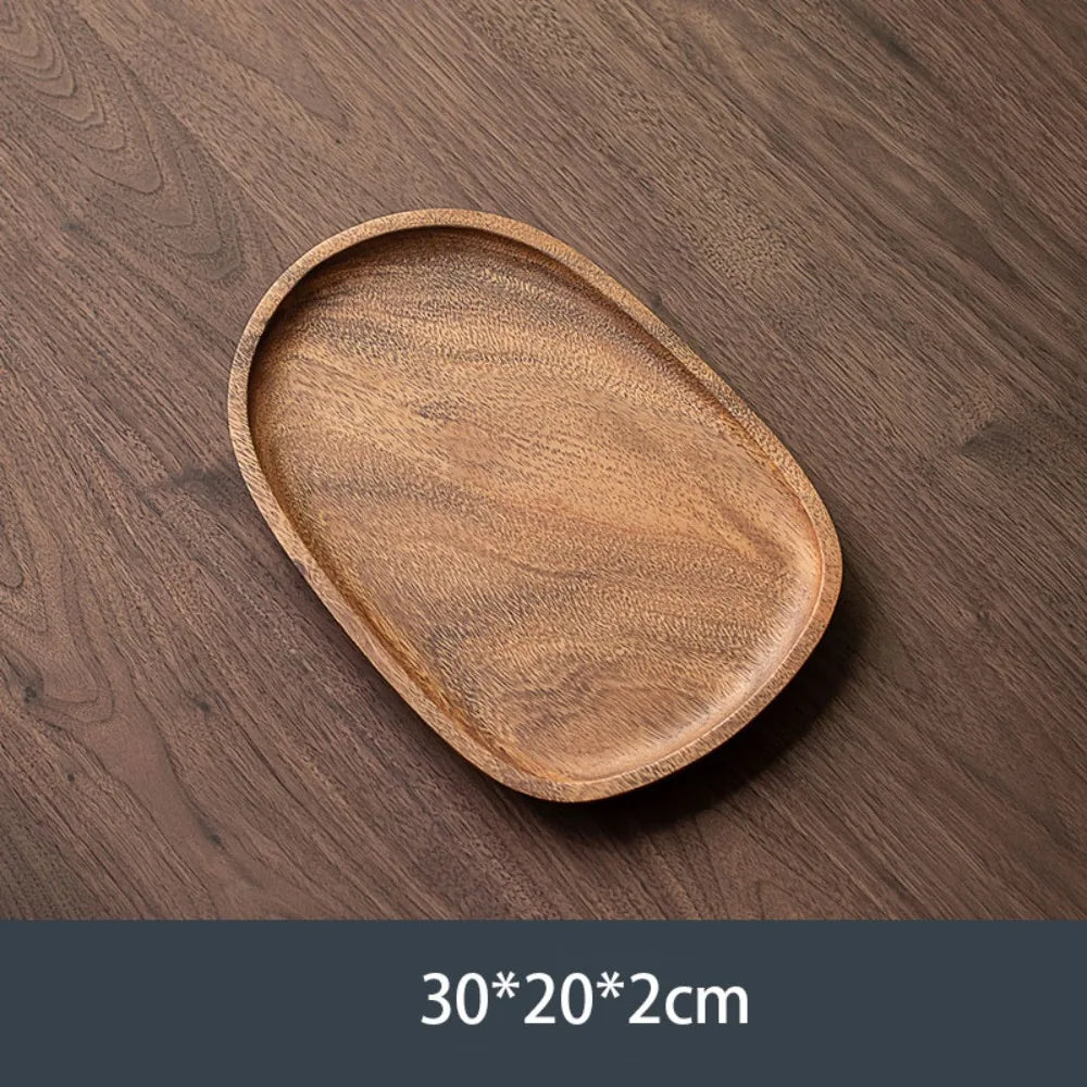 Walnut Wood Leaf Tea Tray – Round Snack & Fruit Serving Platter Wooden Serving Tray Richie's F