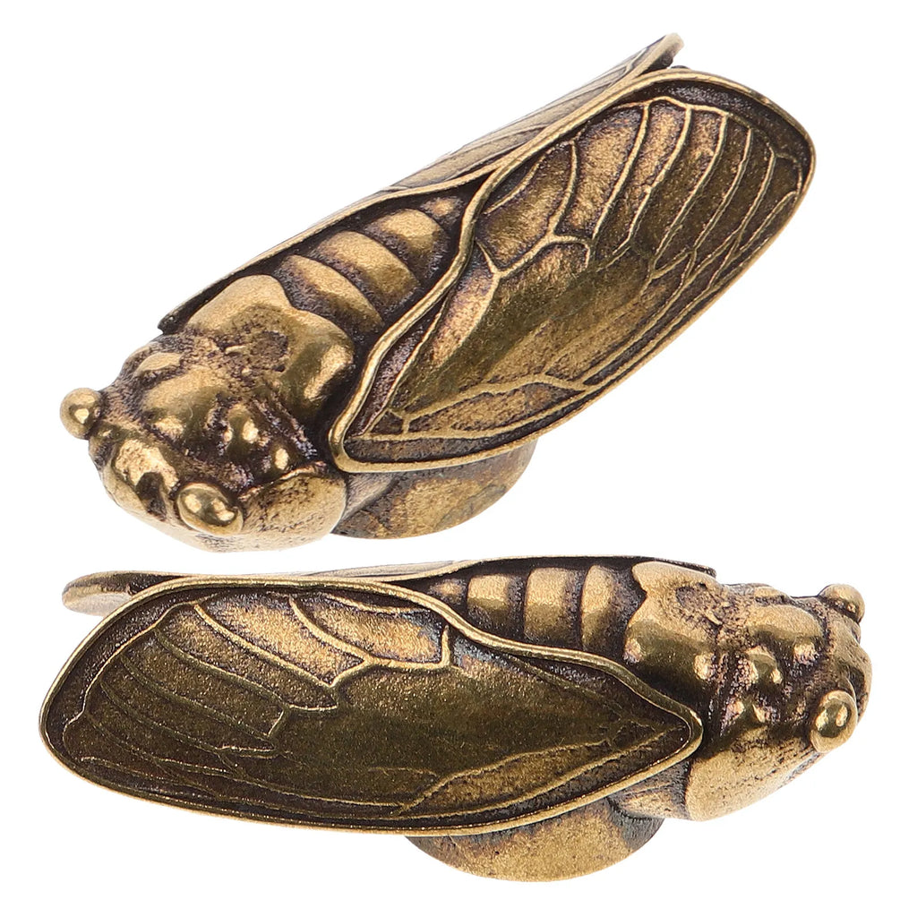 2Pcs Brass Cicada Figurines Vintage Insect Desktop Ornaments Decorative Figurine Richie's
