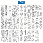 32pcs Christmas Cartoon Bookmarks Minimalist Line Art DIY Set Christmas Bookmarks Richie's 32pcs