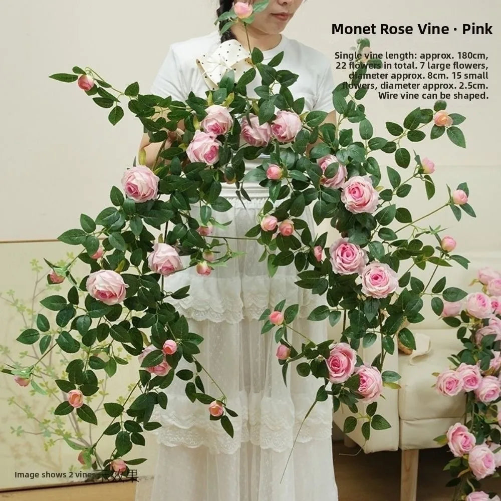 Artificial Silk Rose Vine 1.8m 22 Heads Wall Decor – 9 Colors Artificial Flower Vine Richie's Pink