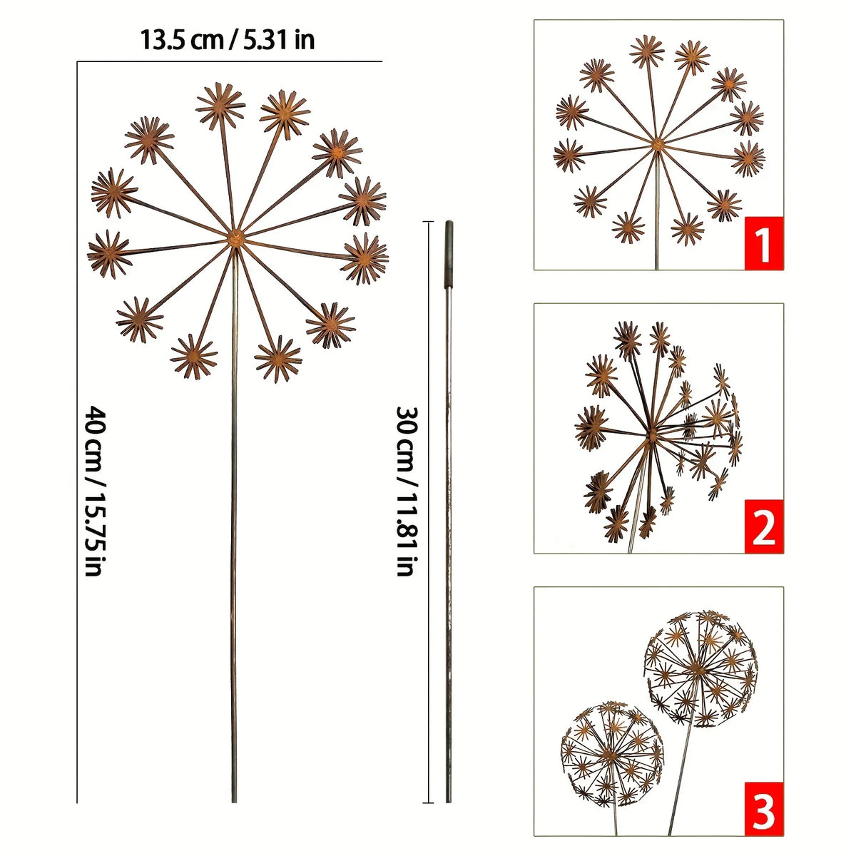 Vintage 3D Dandelion Garden Sculpture Set – Metal Flower Stakes Garden Sculpture Richie's Style A 1set