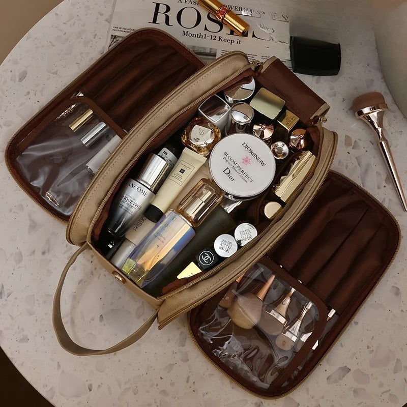 PU Leather Makeup Bag Large Capacity Double Zipper Travel Organizer Makeup Travel Bag Richie's