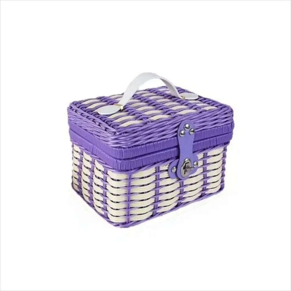 Rattan Woven Basket with Lid – Gift & Storage Basket Woven Storage Basket Richie's Purple 22x18x15cm
