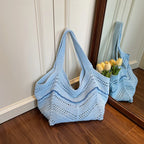 Crochet Tote Bag – Hollow Knit Women's Shoulder Handbag Crochet Tote Bag Richie's Blue