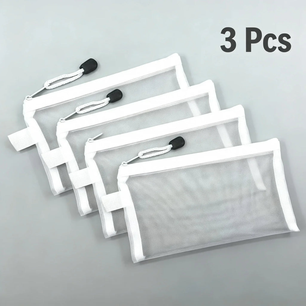 3-Pack Transparent Nylon Mesh Zipper Pouches | Multi-Use Storage Mesh Zipper Pouches Richie's White 3 Pcs