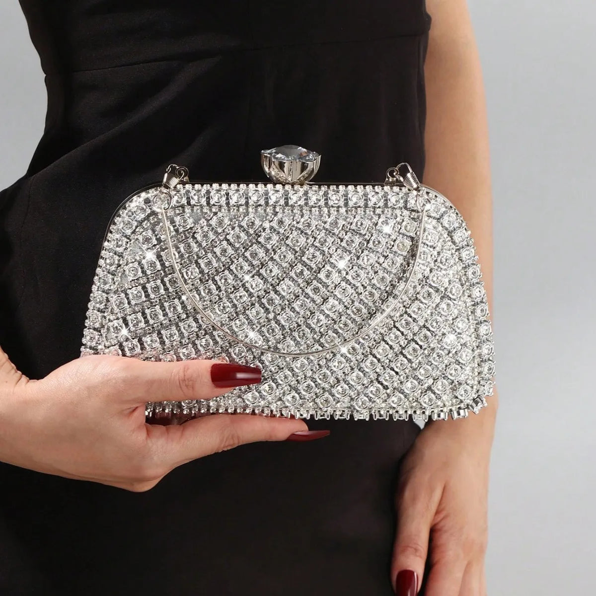 Silver Diamond Glitter Evening Clutch Bag – Bridal Handbag Evening Clutch Bag Richie's Silver