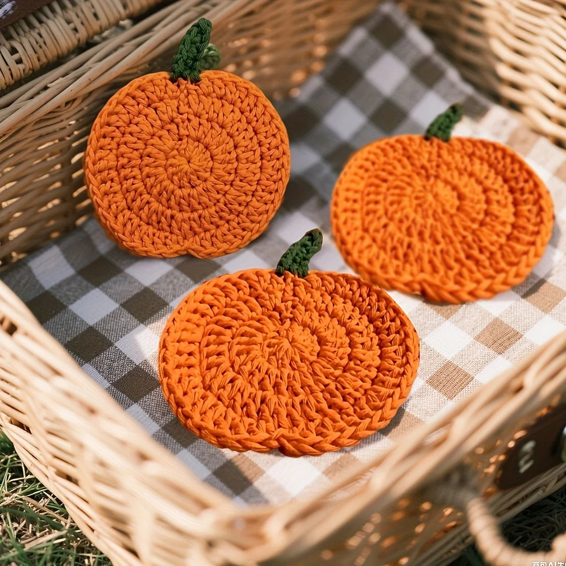 3-Pack Handmade Crochet Pumpkin Coasters | Fall Table Décor Crochet Coaster Set Richie's