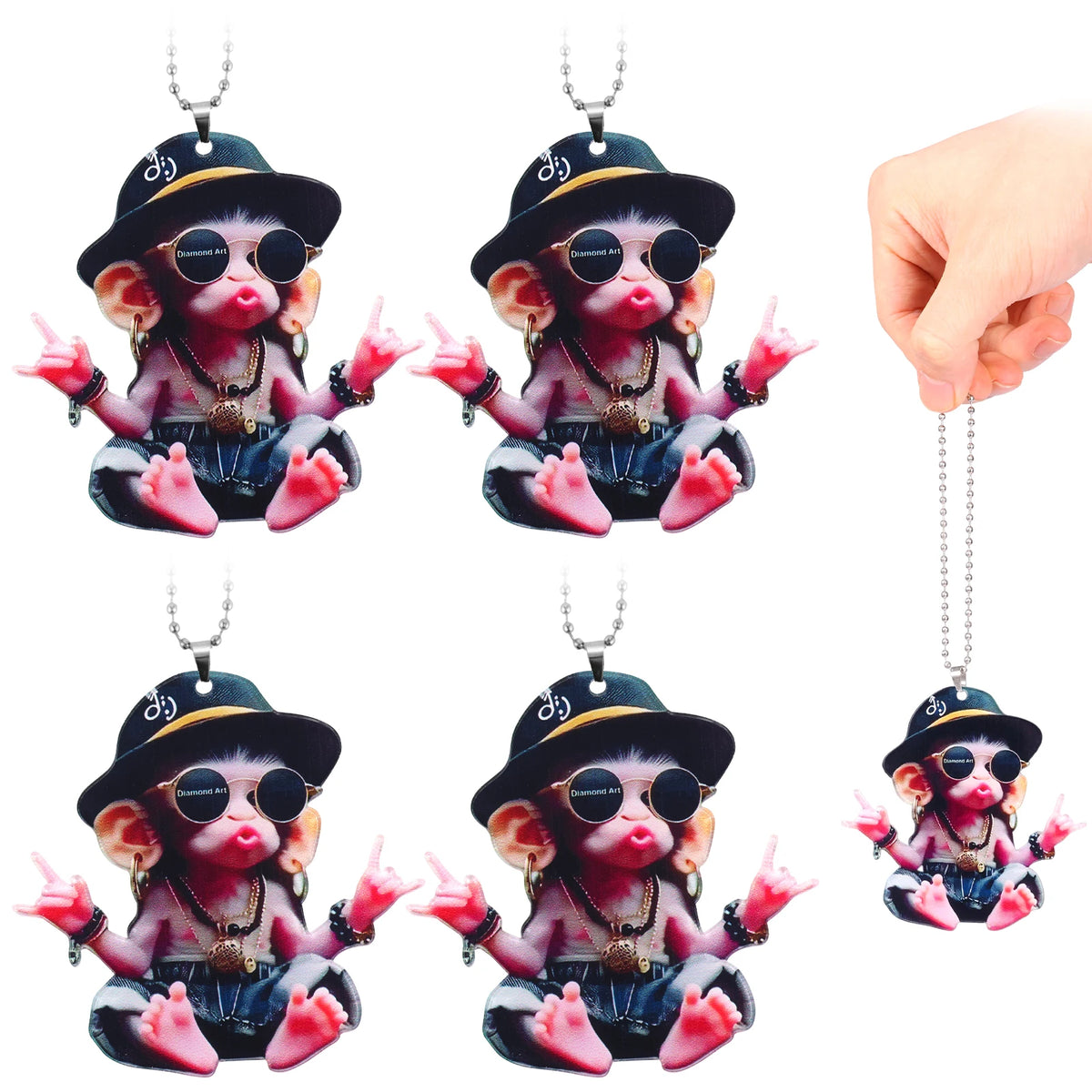 4 Pcs 2D Acrylic Hip Hop Monkey Car Rearview Mirror Charms Car Interior Charm Richie's