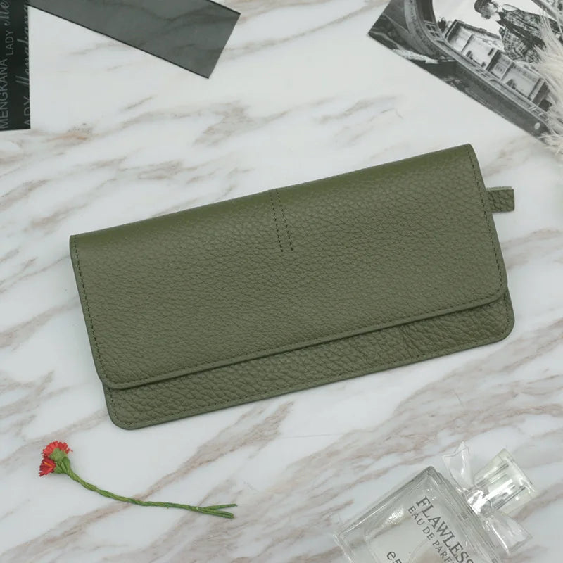 Women's Genuine Cowhide Leather Long Wallet & Zipper Card Holder Leather Women's Wallet Richie's Green