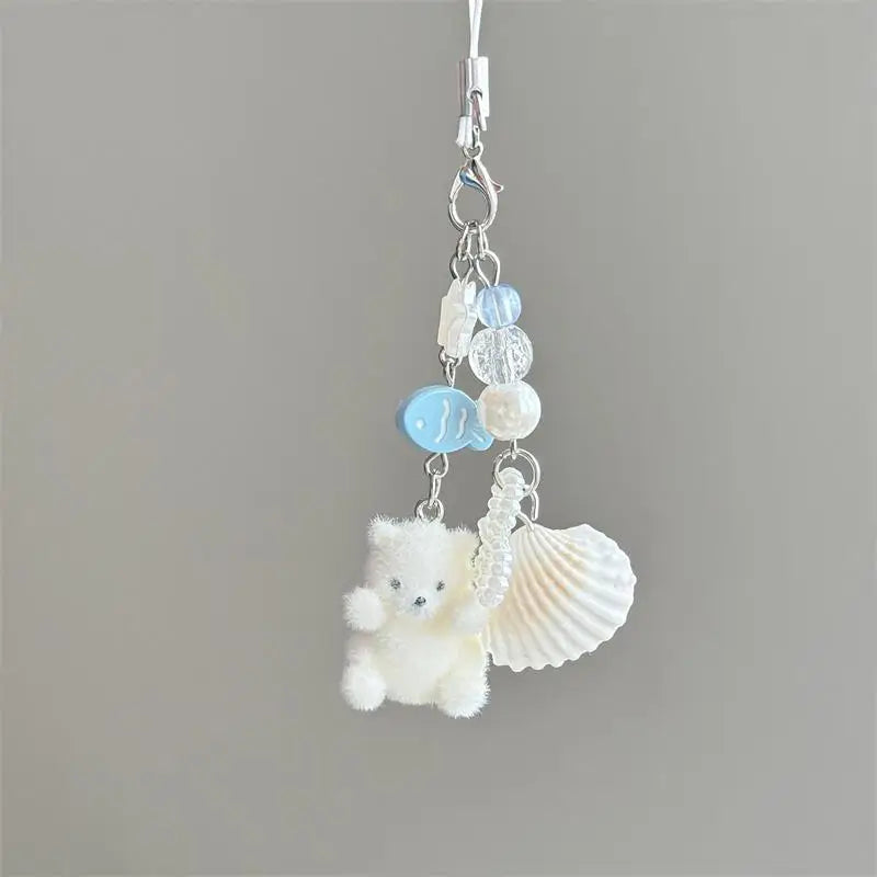 Flocked Polar Bear Shell Keychain Pendant | Cute Animal Keyring Animal Keychain Pendant Richie's A1