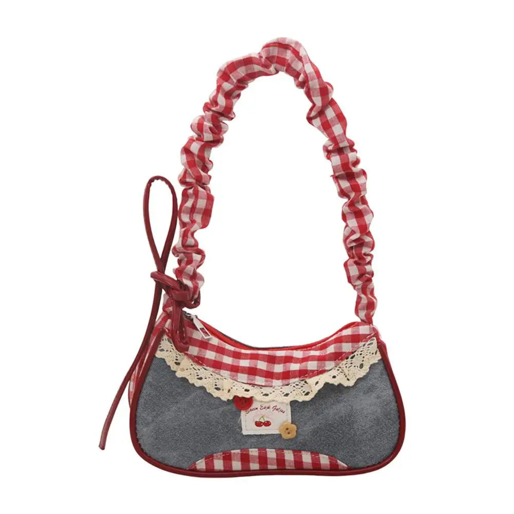 Women's Plaid Crescent Mini Shoulder Bag | Half Moon Handbag Crescent Shoulder Bag Richie's Red
