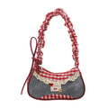 Women's Plaid Crescent Mini Shoulder Bag | Half Moon Handbag Crescent Shoulder Bag Richie's Red