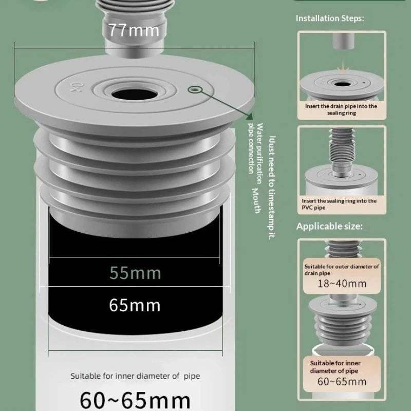 Silicone Floor Drain Seal Ring – Anti-Odor Sewer Pipe Plug Drain Seal Plug Richie's 60 to 65mm