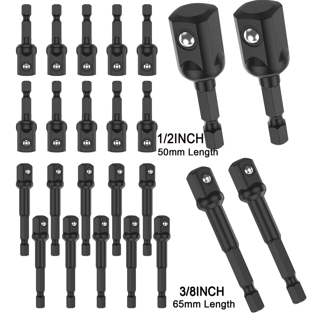 Impact Adapter 1/2" Hex to Square Socket Bit Driver Set 10/20Pcs Socket Bit Adapter Richie's