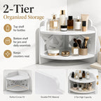 2-Tier White Corner Shelf – Bathroom Countertop Organizer Corner Storage Shelf Richie's