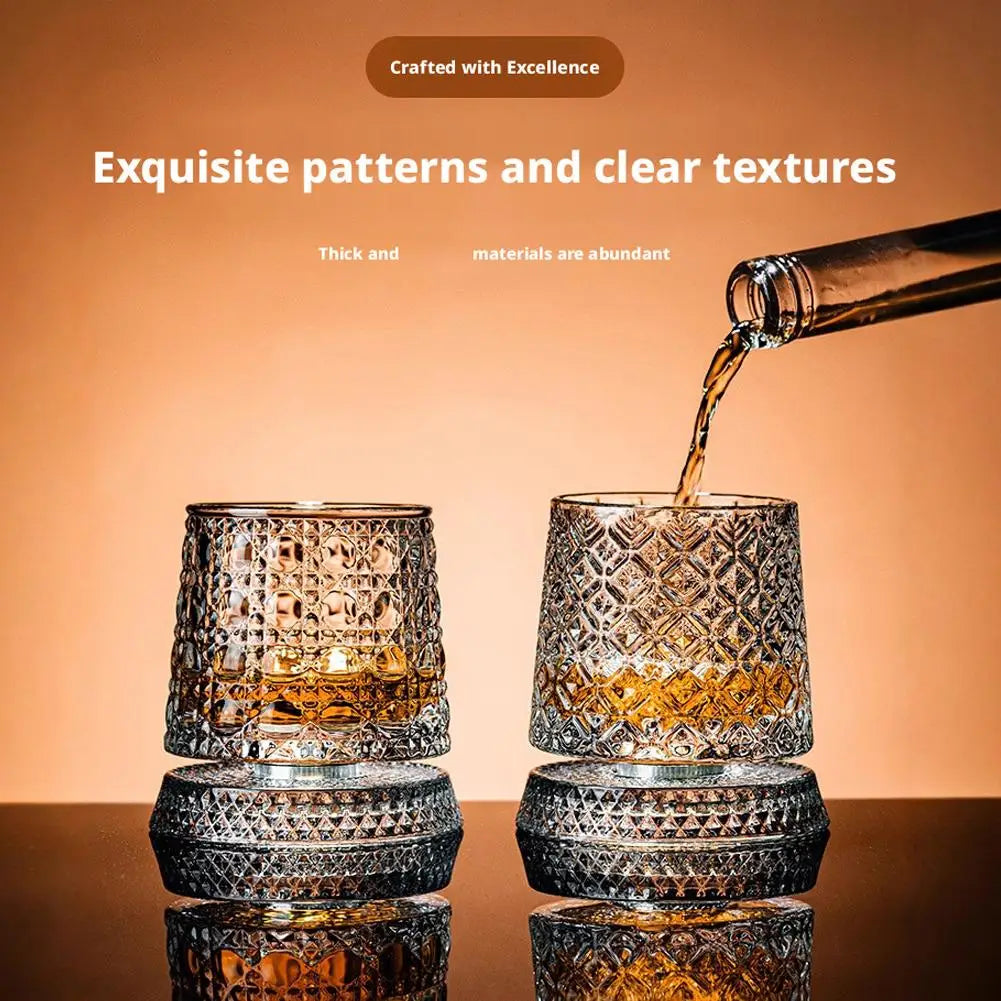 360° Rotating Whiskey Glass Spinning Crystal Tumbler Set of 2 Whiskey Glass Set Richie's