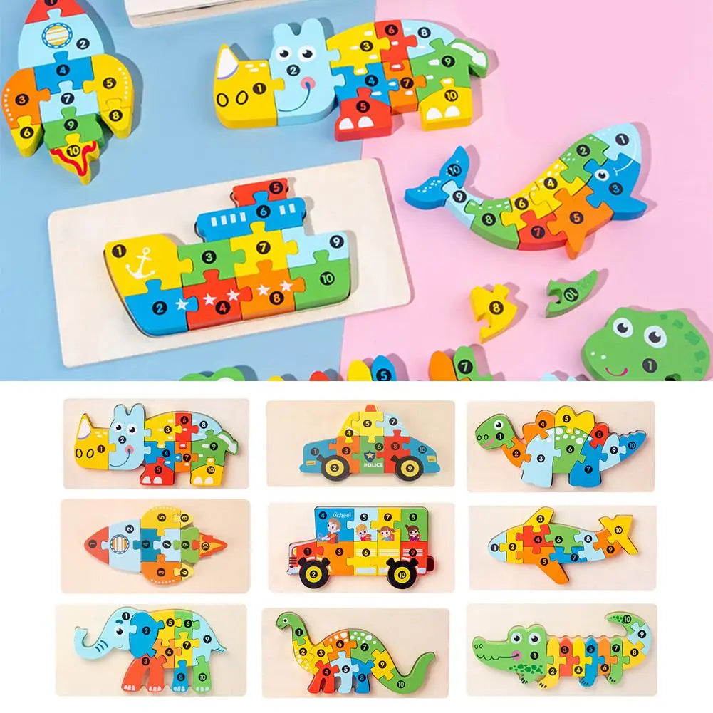 Wooden 3D Jigsaw Puzzle for Toddlers – Animals & Vehicles Wooden Kids Puzzle Richie's