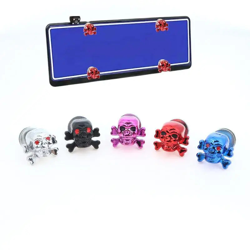 4Pcs 3D Skull License Plate Bolts for Cars & Motorcycles License Plate Fasteners Richie's