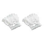 Gothic Lolita Wrist Cuffs Bowknot Lace Trim Maid Cosplay Set Cosplay Wrist Cuffs Richie's White-B One Size
