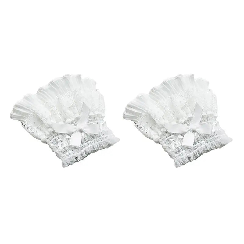 Gothic Lolita Wrist Cuffs Bowknot Lace Trim Maid Cosplay Set Cosplay Wrist Cuffs Richie's White-B One Size