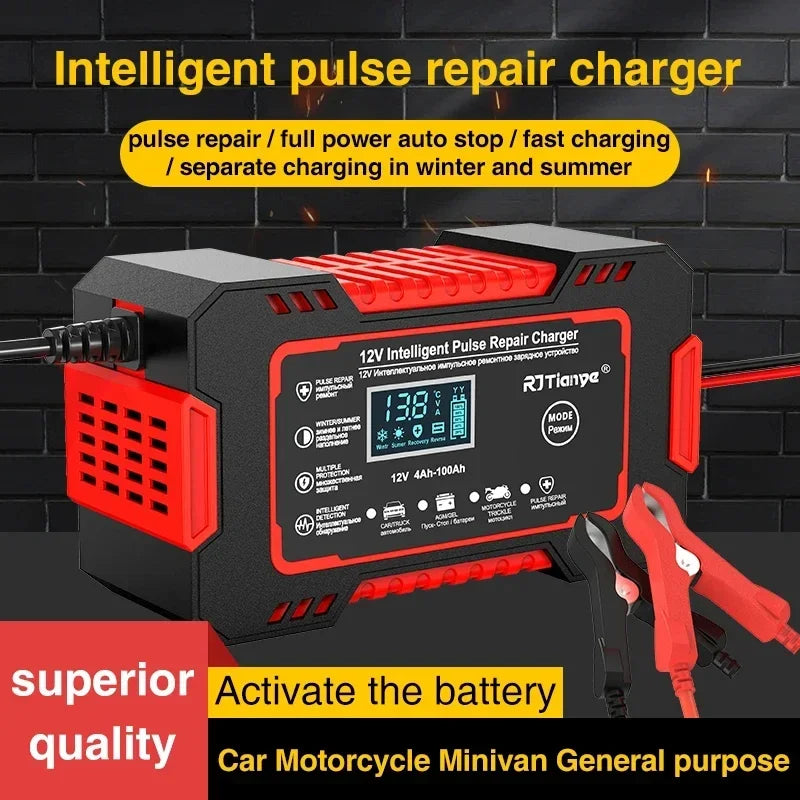 12V 6A Intelligent Car Battery Charger LCD Pulse Repair Lead Acid Car Battery Charger Richie's