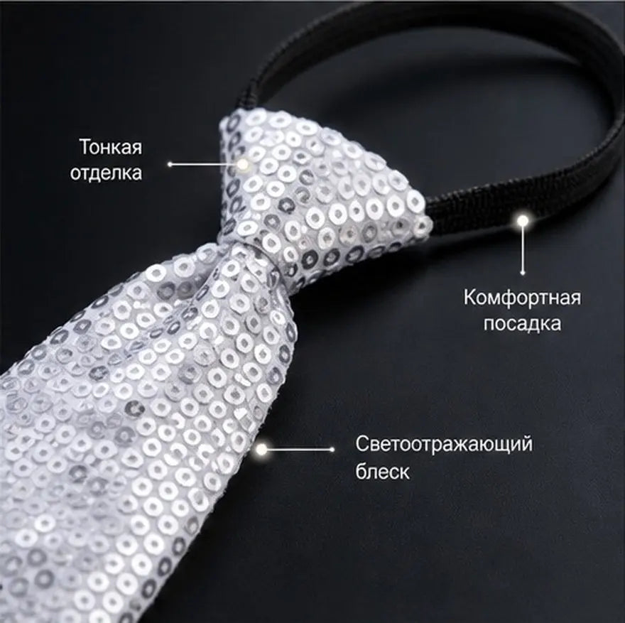 Sequin Necktie Cosplay Party Costume Tie – Silver Sparkle Costume Necktie Richie's
