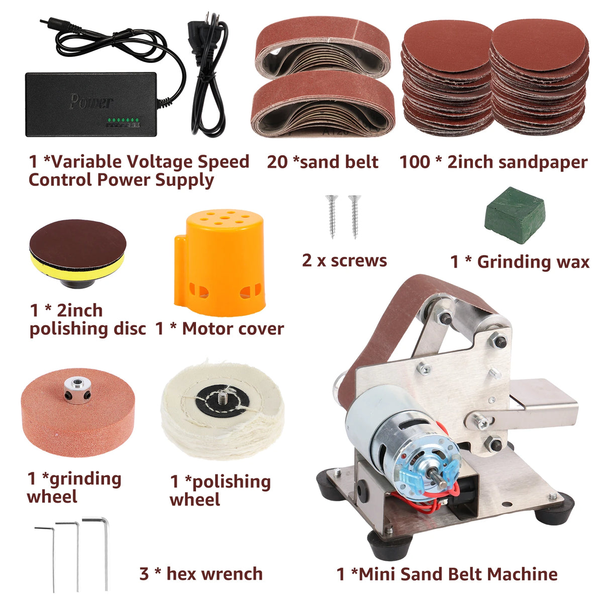 Mini Electric Belt Sander & Bench Grinder – 7-Speed Stainless Belt Sander Grinder Richie's 127pcs