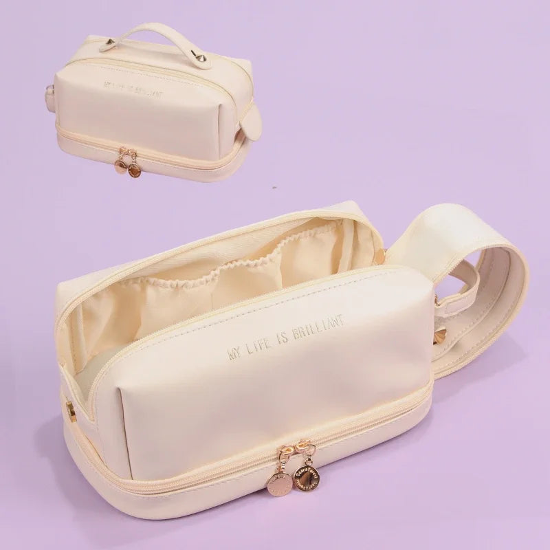 Elegant PU Leather Cosmetic Bag Travel Makeup Organizer Pouch Cosmetic Makeup Bag Richie's Beige
