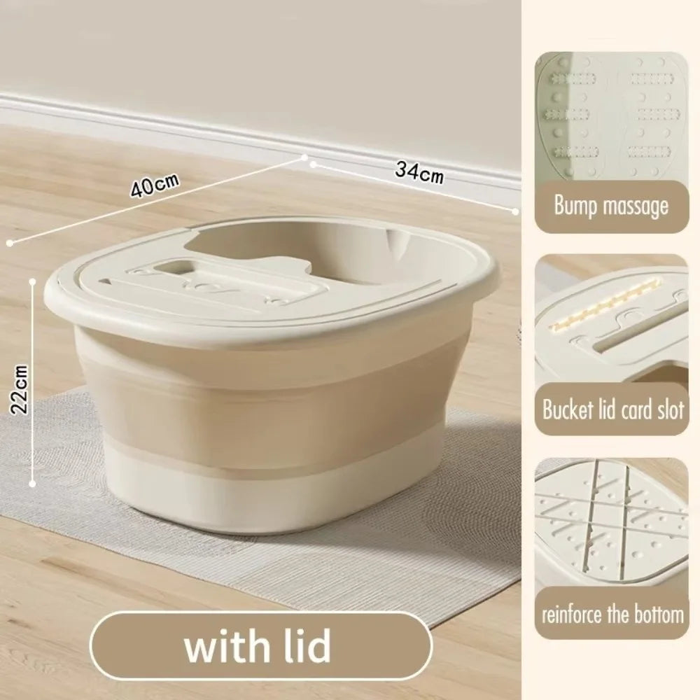 Foldable Foot Bath Tub with Lid | Space-Saving Soak Basin Foot Bath Basin Richie's Beige