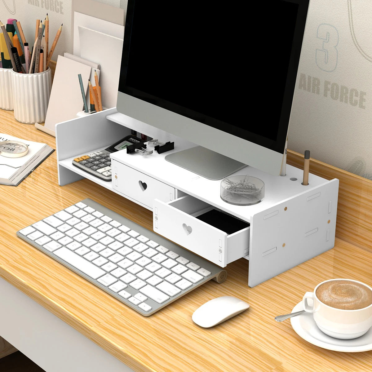 White Monitor Stand Riser with Drawers & Heart Design Monitor Stand Riser Richie's Default Title