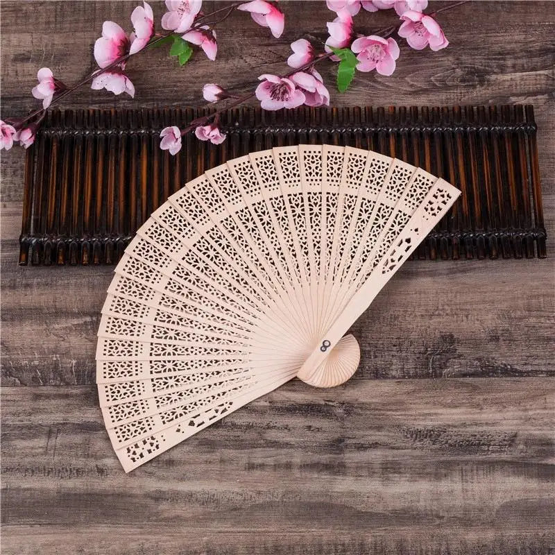 Wooden Folding Hand Fan – Carved Traditional Design, Wedding Favor Folding Hand Fan Richie's A