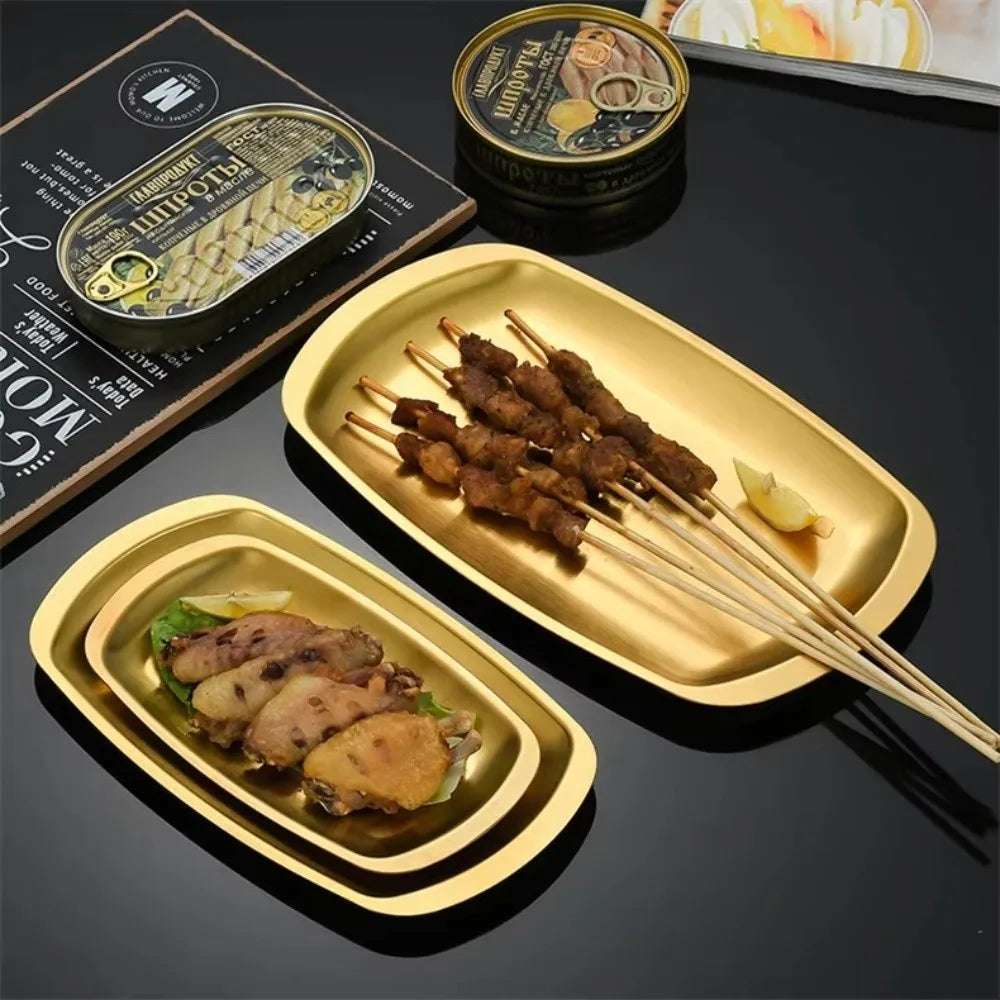 Stainless Steel Round Serving Plate – Gold & Silver Dinner Tray Serving Plate Richie's