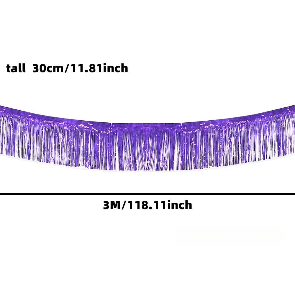 2Pcs 3m Metallic Foil Fringe Curtain Party Table Skirt Decor Party Fringe Curtain Richie's PURPLE 2pcs