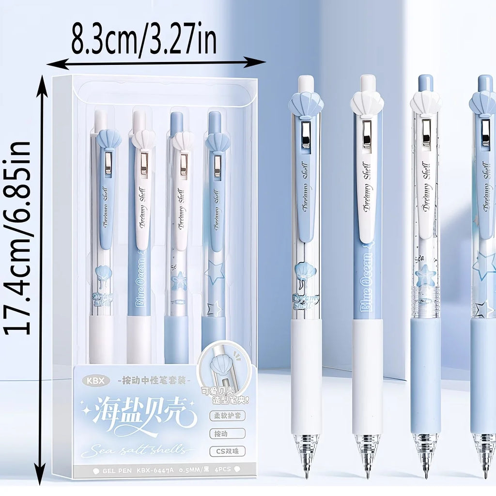Cute Shell Retractable Gel Pen Set – 0.5mm Black Ink 4-Pack Gel Pen Set Richie's