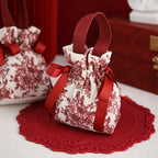 Red Floral Drawstring Gift Bag – Reusable Canvas Pouch Gift Bag Pouch Richie's