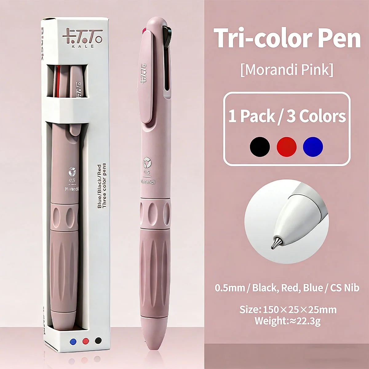 Tri-Color Multifunctional Ballpoint Pen 0.5mm | Students & Office Ballpoint Pen Richie's light pink Multi-Colored