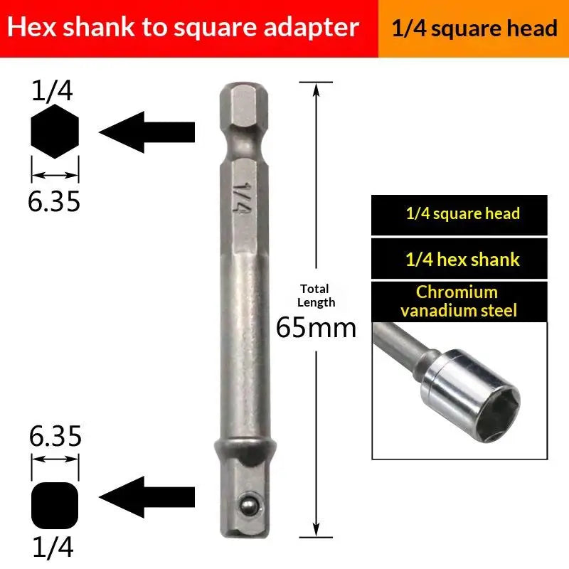 Chrome Vanadium Socket Adapter Set 1/4" 3/8" 1/2" Hex Shank Socket Adapter Set Richie's 65mm A