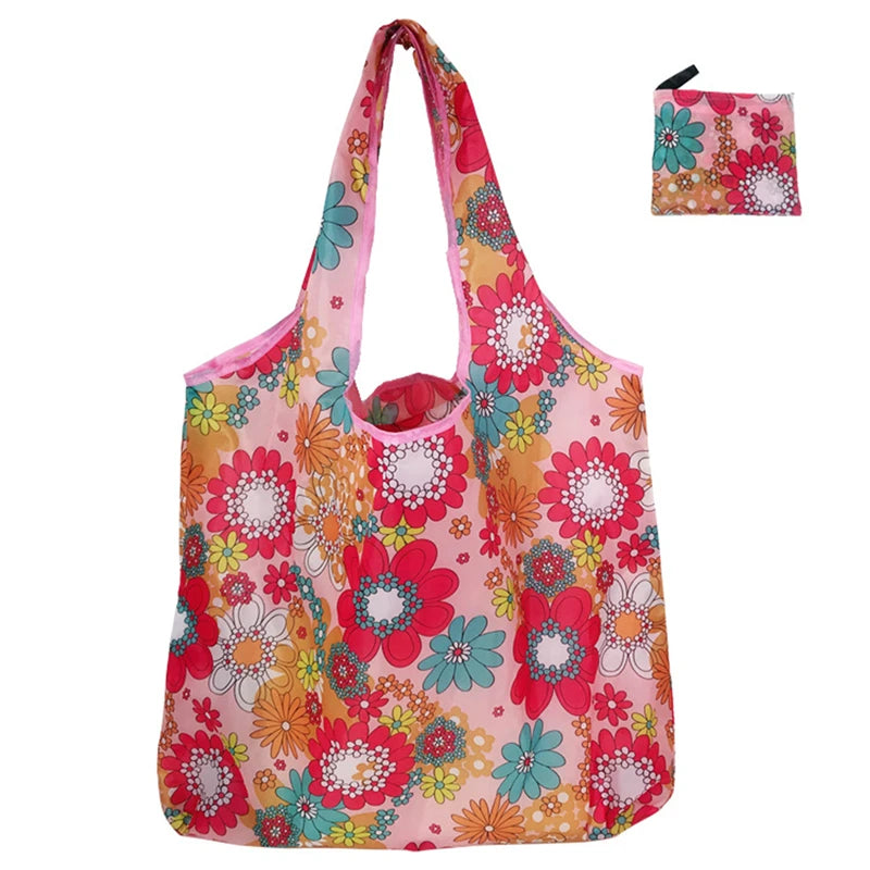 Reusable Foldable Tote Bag – Large Eco Grocery Shopping Bag Reusable Tote Bag Richie's Pink Flower