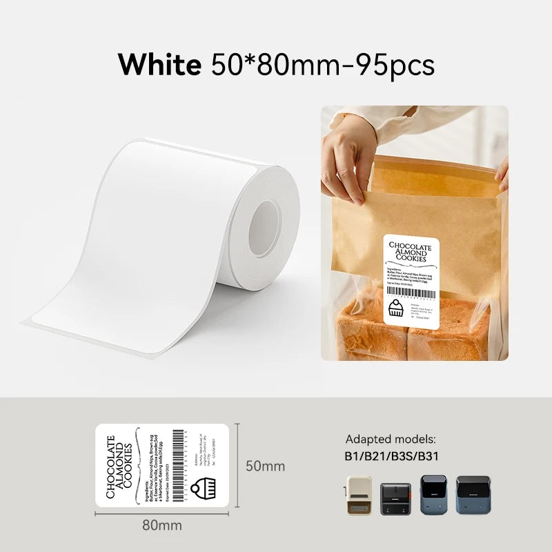 Niimbot Thermal Label Tape – Self-Adhesive Sticker for B1 B21 B3S Thermal Label Tape Richie's White 50x80mm