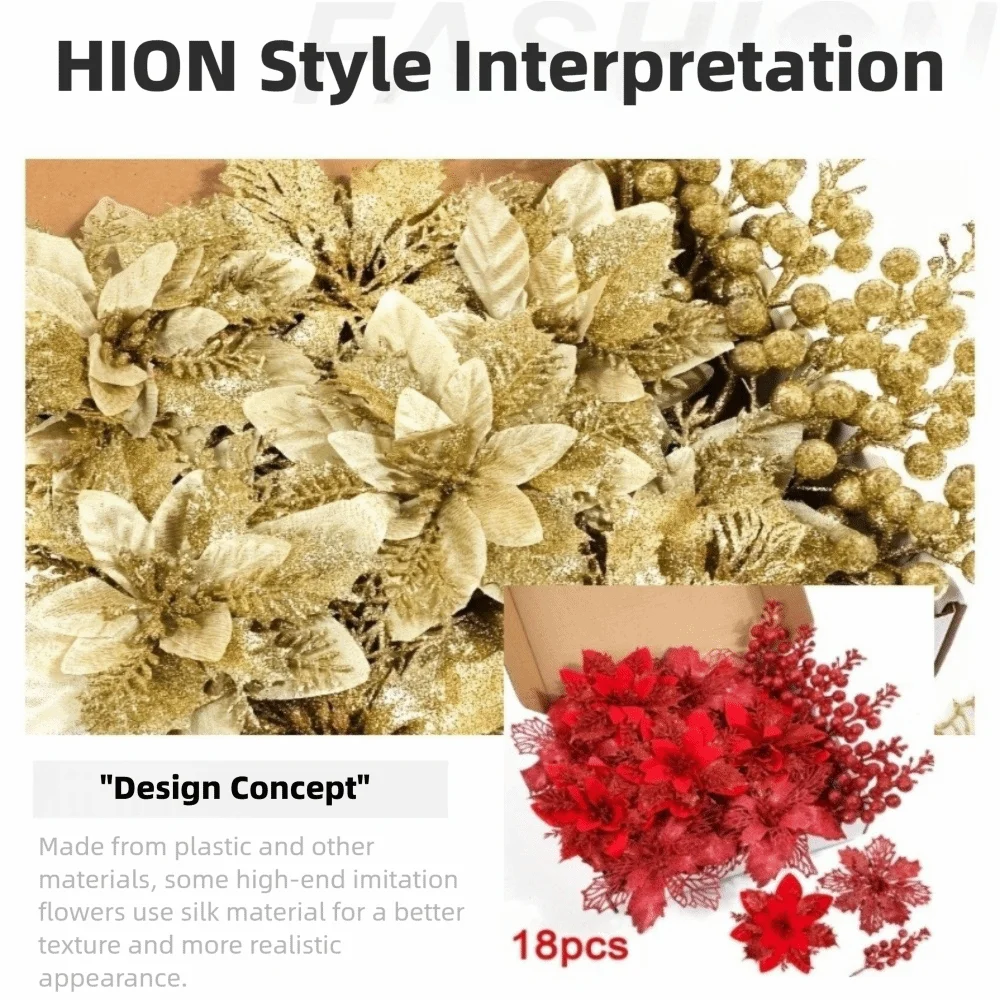 3-Layer Glitter Artificial Christmas Flower Bouquet Set Christmas Flower Bouquet Richie's