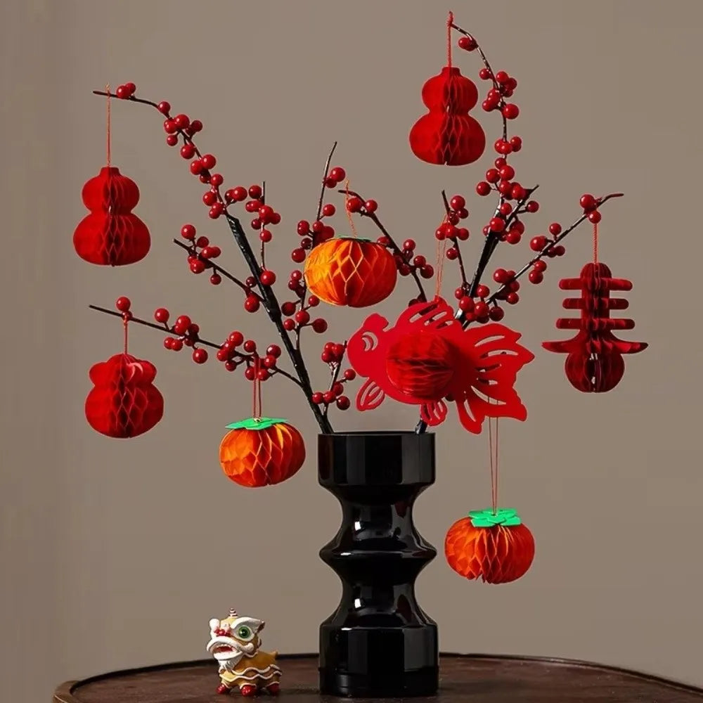 10Pcs Red Paper Lantern Ornaments – Gourd & Round Hanging Decor Hanging Paper Ornaments Richie's
