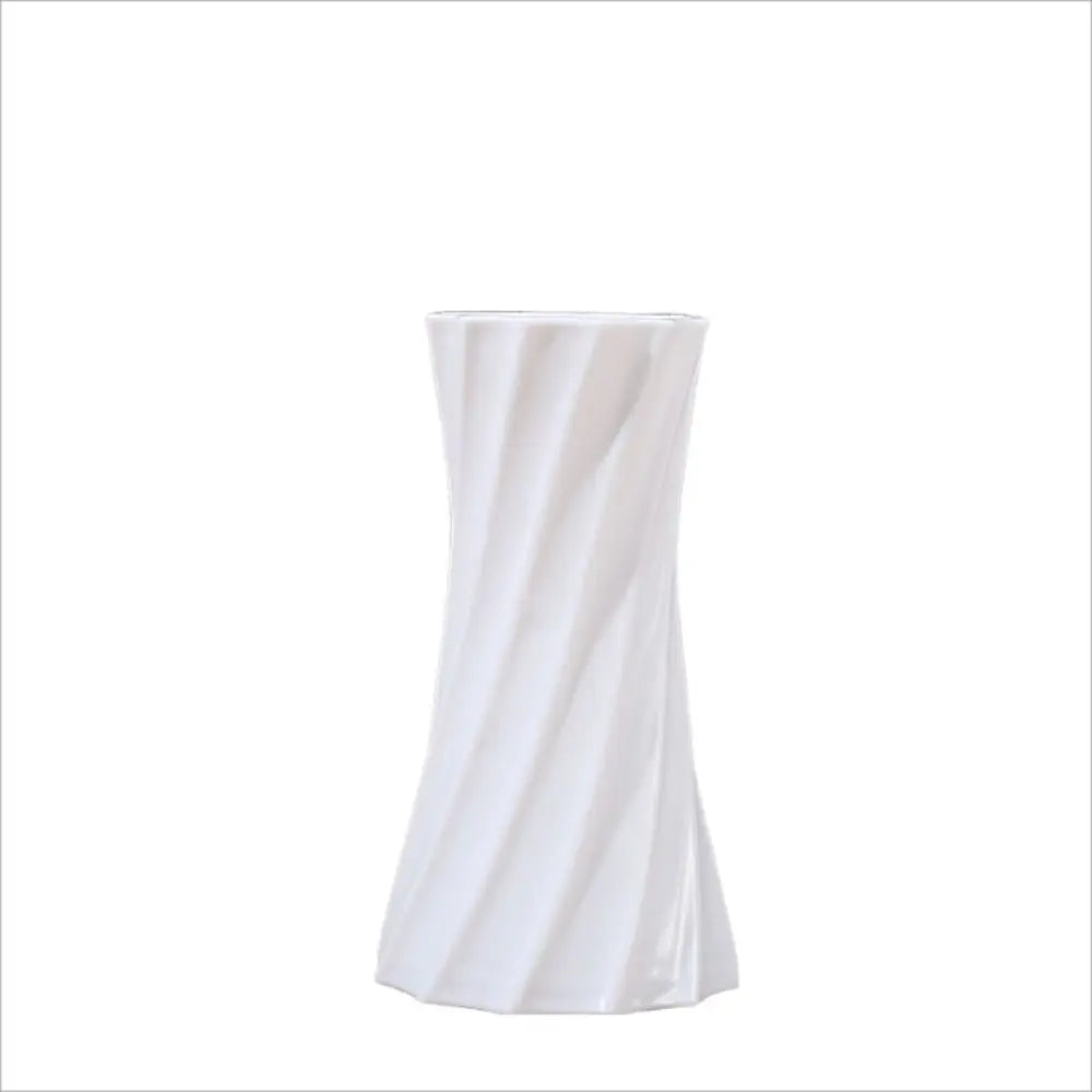 Nordic Plastic Flower Vase | Spiral Pattern Ceramic Look Decorative Flower Vase Richie's White