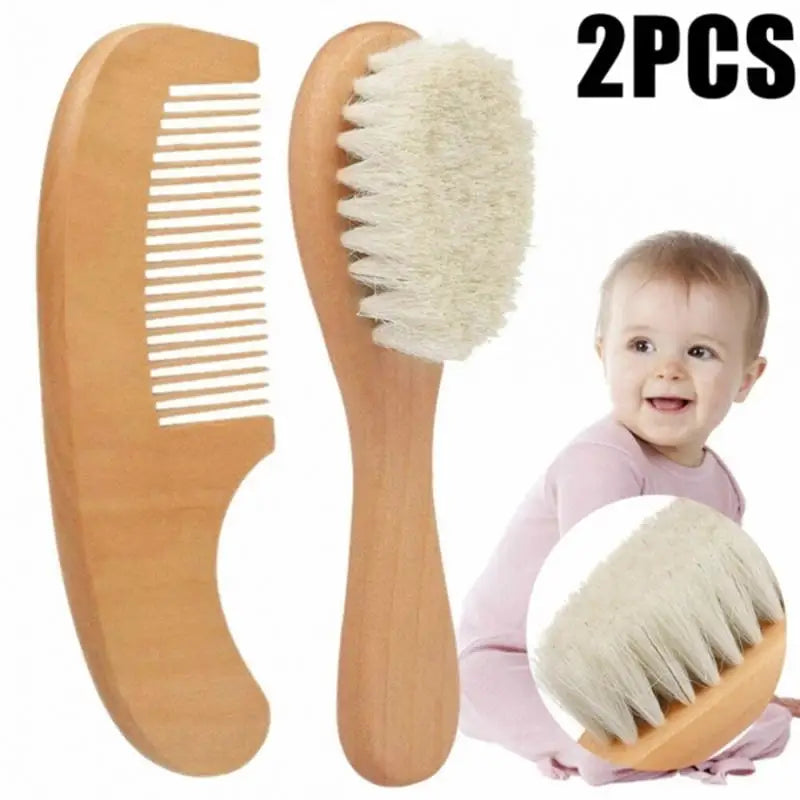Newborn Baby Wooden Hairbrush & Wool Scalp Massager Comb Baby Hairbrush Comb Richie's