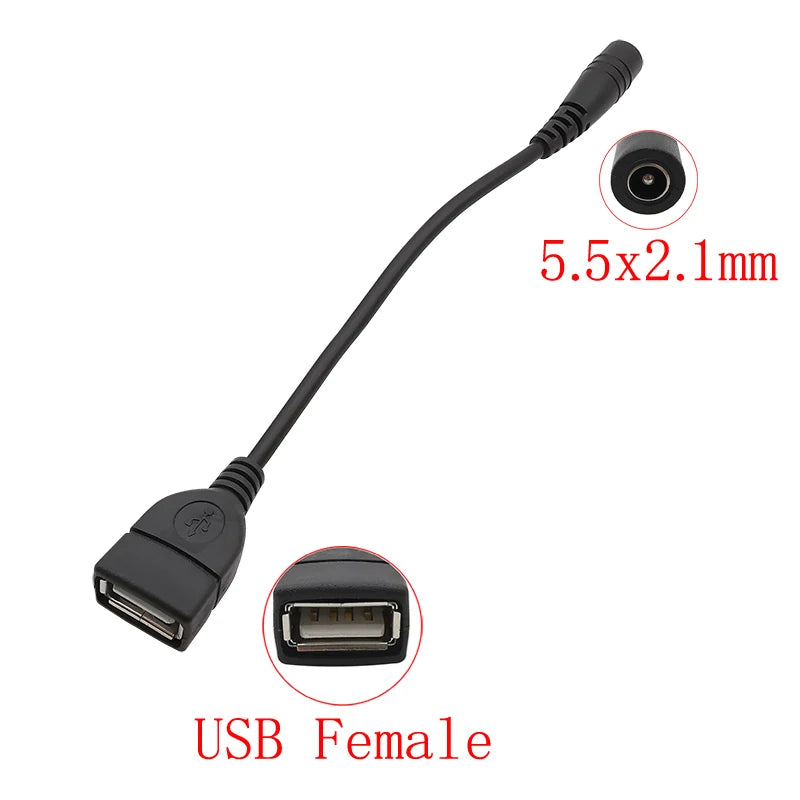 USB to 5.5mm 2.1mm DC Power Connector Cable – Micro, Type-C DC Power Cable Adapter Richie's DCK-USB Female 1Pcs
