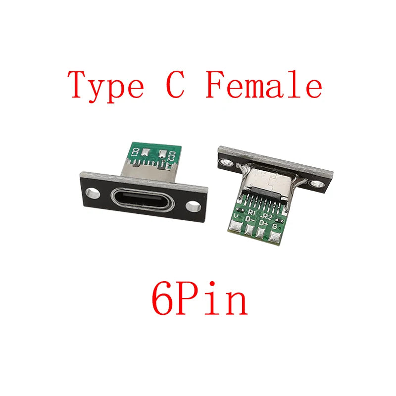 USB-C Female Soldering Connector 2/4/6 Pin with Fixing Plate USB-C Connector Richie's 6Pin Black 5Pcs Type C Female