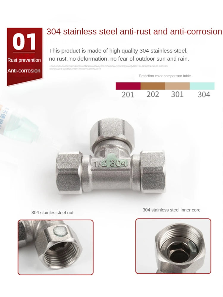 304 Stainless Steel Tee Swivel Pipe Fitting & Water Splitter 1/2" Pipe Tee Fitting Richie's