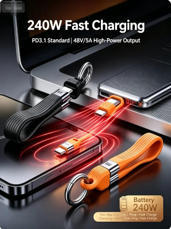 FUCHU 240W USB-C Cable – 40Gbps, 8K Video, Keychain Design USB-C Charging Cable Richie's