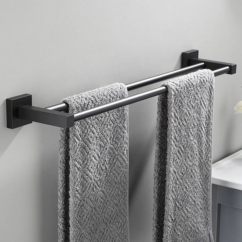 Matte Black Double Towel Bar Rack – 60cm Aluminium Square Design Double Towel Bar Richie's