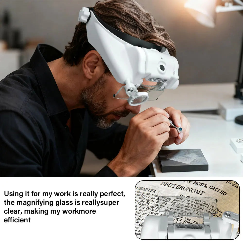 LED Headband Magnifier Loupe USB Rechargeable 1.5x–8x Headband Magnifier Loupe Richie's
